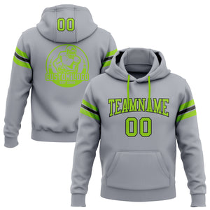 Custom Stitched Gray Neon Green-Black Football Pullover Sweatshirt Hoodie