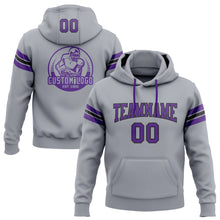 Load image into Gallery viewer, Custom Stitched Gray Purple-Black Football Pullover Sweatshirt Hoodie
