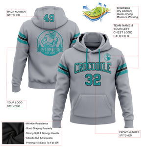 Custom Stitched Gray Teal-Black Football Pullover Sweatshirt Hoodie