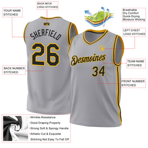 Custom Gray Black-Gold Authentic Throwback Basketball Jersey