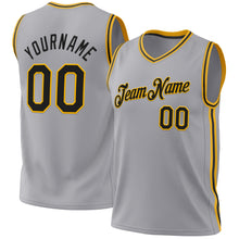 Load image into Gallery viewer, Custom Gray Black-Gold Authentic Throwback Basketball Jersey
