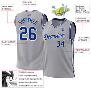 Custom Gray Royal-White Authentic Throwback Basketball Jersey