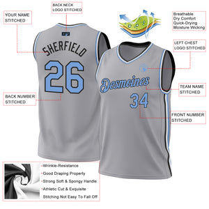 Custom Gray Light Blue-Black Authentic Throwback Basketball Jersey