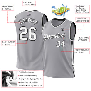 Custom Gray White-Black Authentic Throwback Basketball Jersey