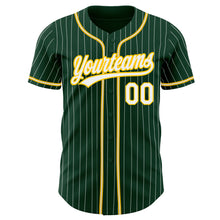 Load image into Gallery viewer, Custom Green White Pinstripe White-Gold Authentic Baseball Jersey
