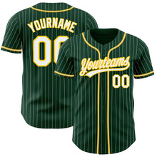 Load image into Gallery viewer, Custom Green White Pinstripe White-Gold Authentic Baseball Jersey
