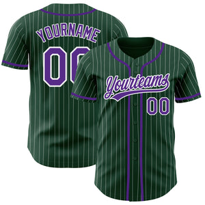 Custom Green White Pinstripe Purple Authentic Baseball Jersey