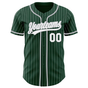 Custom Green White Pinstripe Gray Authentic Baseball Jersey