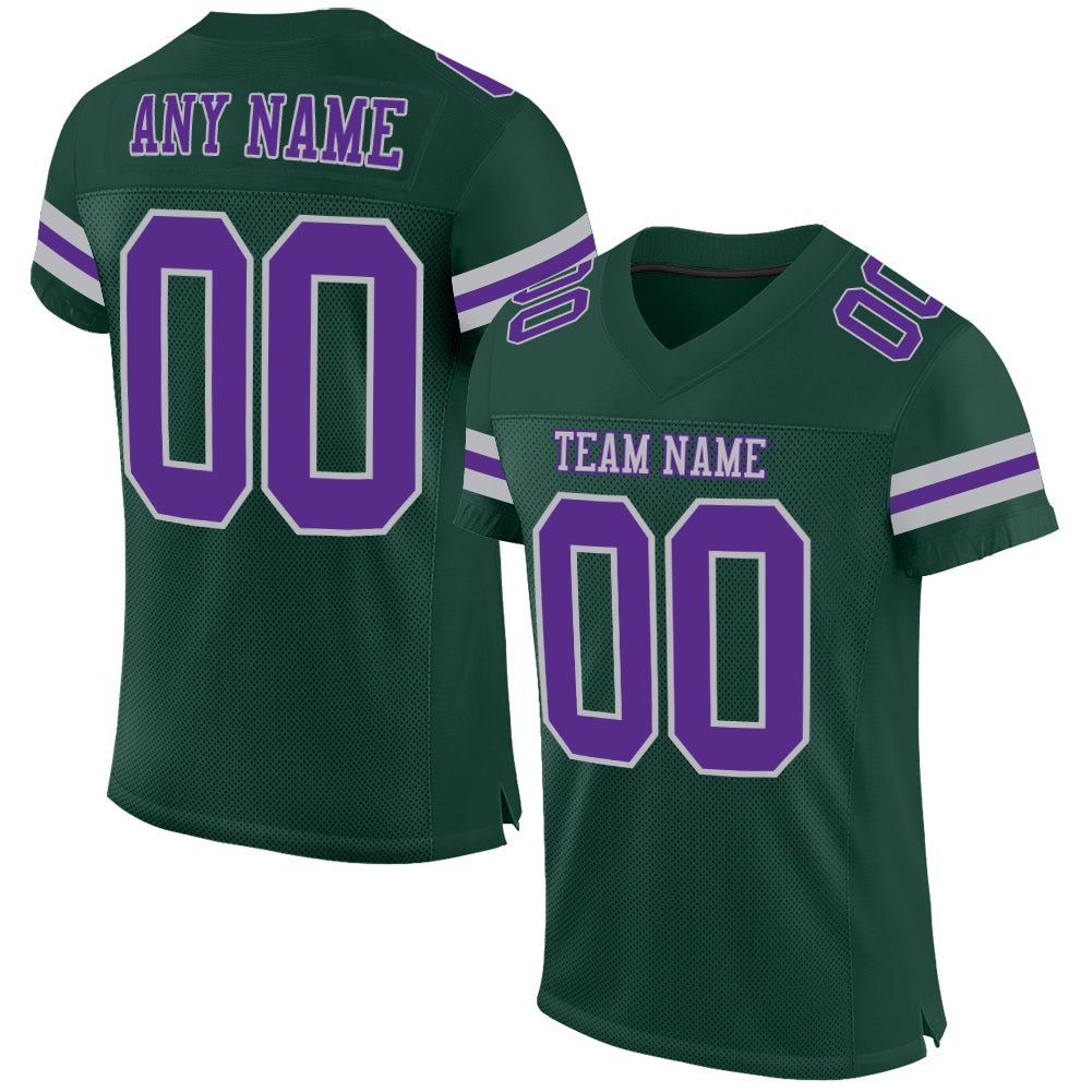 Custom Green Purple-Gray Mesh Authentic Football Jersey