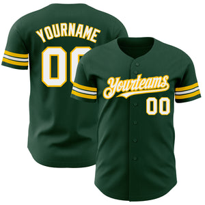 Custom Green White-Gold Authentic Baseball Jersey