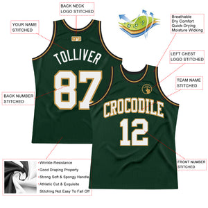 Custom Hunter Green White Old Gold-Black Authentic Throwback Basketball Jersey