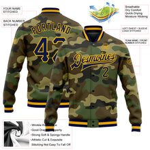 Load image into Gallery viewer, Custom Camo Navy-Gold Bomber Full-Snap Varsity Letterman Salute To Service Jacket
