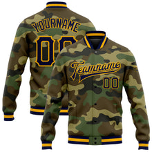 Load image into Gallery viewer, Custom Camo Navy-Gold Bomber Full-Snap Varsity Letterman Salute To Service Jacket
