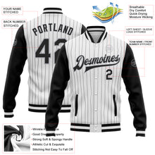 Load image into Gallery viewer, Custom White Black Pinstripe Black-Gray Bomber Full-Snap Varsity Letterman Two Tone Jacket
