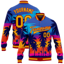 Load image into Gallery viewer, Custom Royal Gold-Red Hawaii Palm Trees 3D Bomber Full-Snap Varsity Letterman Jacket
