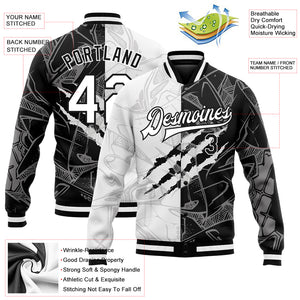 Custom Graffiti Pattern White-Black Scratch 3D Bomber Full-Snap Varsity Letterman Jacket