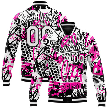 Custom Graffiti Pattern White-Black Scratch 3D Bomber Full-Snap Varsity Letterman Jacket