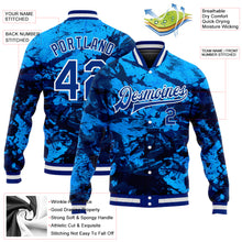 Load image into Gallery viewer, Custom Tie Dye Royal-White Rainbow 3D Bomber Full-Snap Varsity Letterman Jacket
