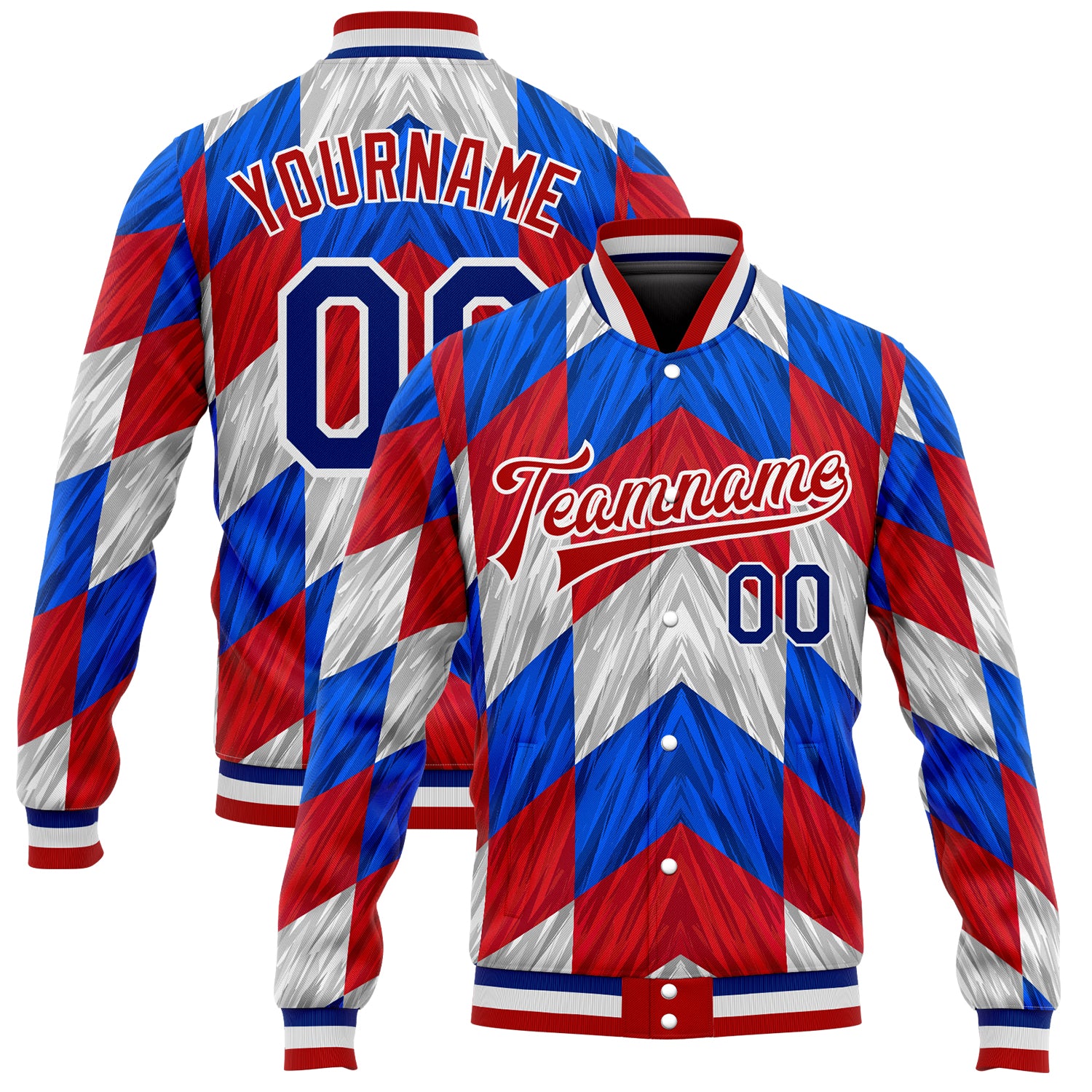 Cheap Custom Royal Crimson-White Bomber Full-Snap Varsity