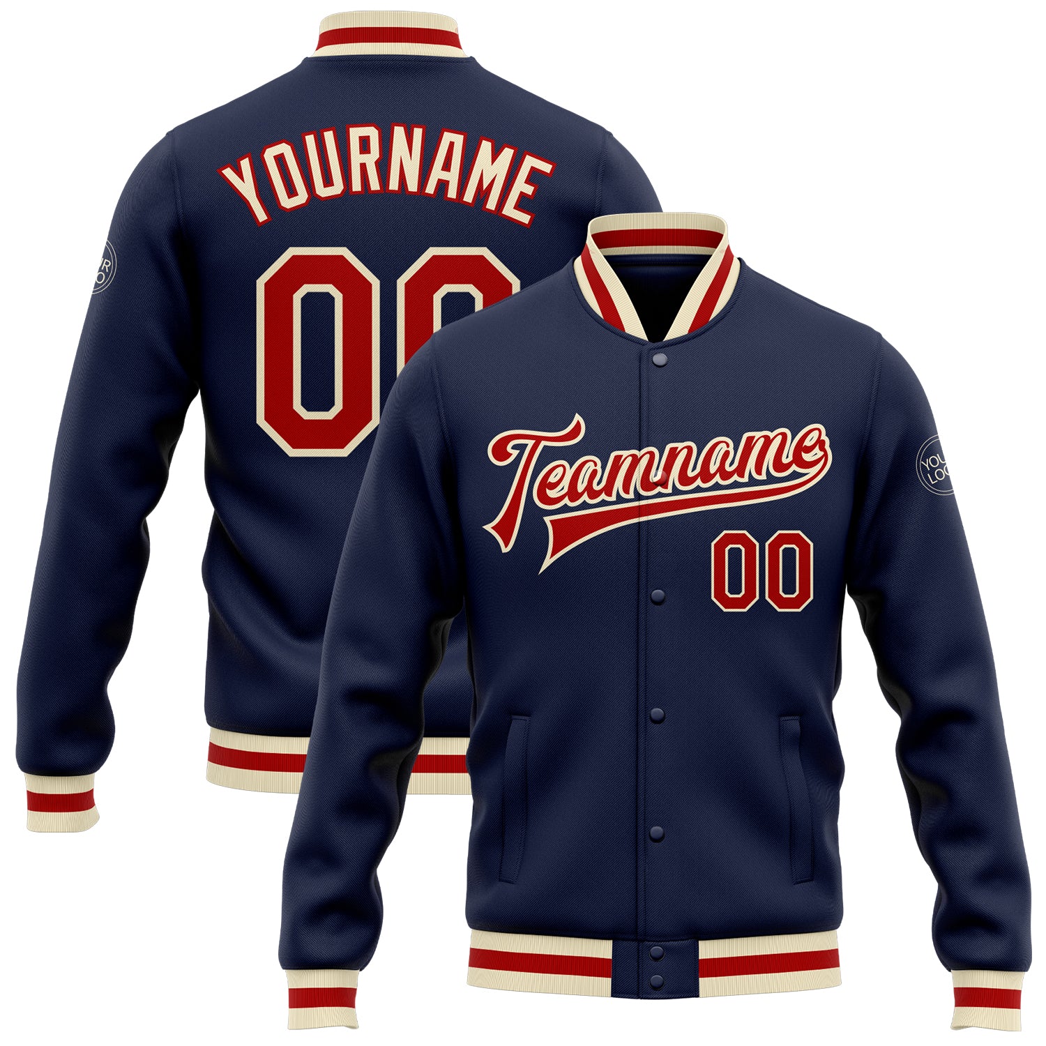 Custom Cream Red-Navy Baseball Jersey