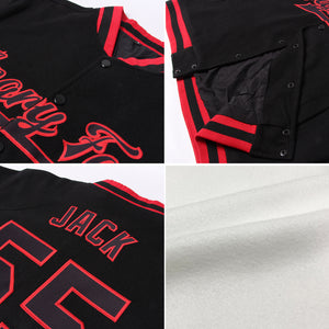 Custom White Red Pinstripe Red-Black Bomber Full-Snap Varsity Letterman Jacket