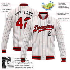 Custom White Red Pinstripe Red-Black Bomber Full-Snap Varsity Letterman Jacket