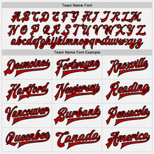 Load image into Gallery viewer, Custom White Red Pinstripe Red-Black Bomber Full-Snap Varsity Letterman Jacket
