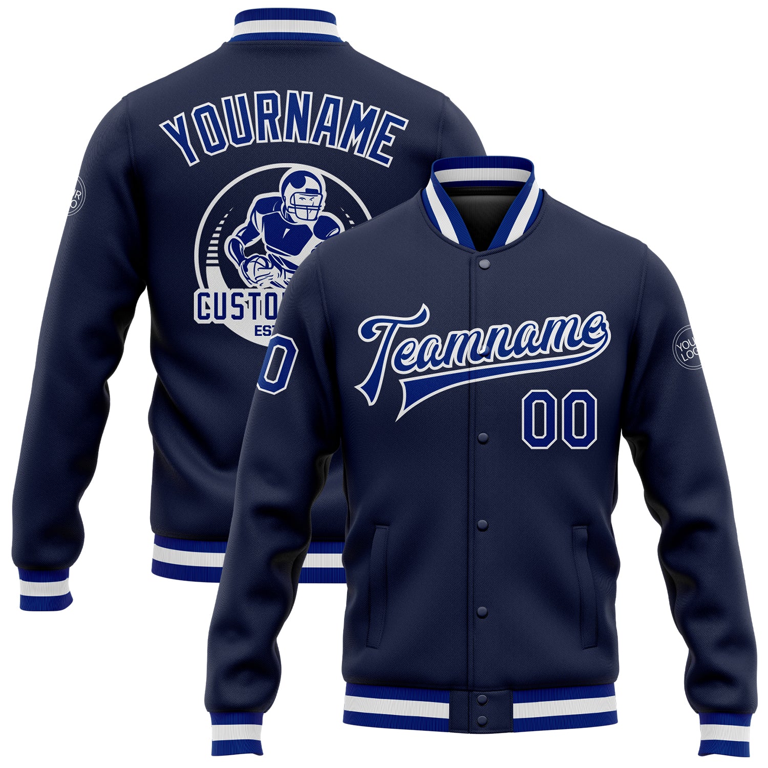 Custom Graffiti Pattern Varsity Letterman Jacket Royal-White