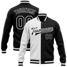 Load image into Gallery viewer, Custom White Black Bomber Full-Snap Varsity Letterman Split Fashion Jacket
