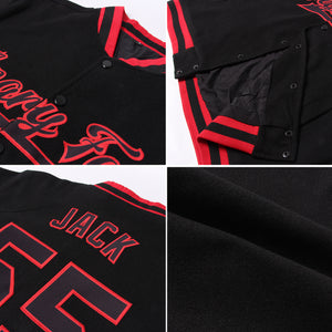 Custom Black White Red-Gold Bomber Full-Snap Varsity Letterman Split Fashion Jacket