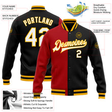 Load image into Gallery viewer, Custom Black White Red-Gold Bomber Full-Snap Varsity Letterman Split Fashion Jacket
