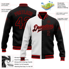 Load image into Gallery viewer, Custom White Black-Red Bomber Full-Snap Varsity Letterman Split Fashion Jacket
