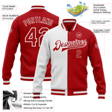 Load image into Gallery viewer, Custom White Red Bomber Full-Snap Varsity Letterman Split Fashion Jacket
