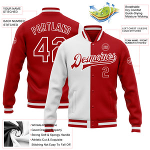 Custom White Red Bomber Full-Snap Varsity Letterman Split Fashion Jacket