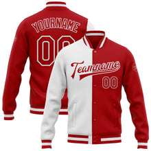 Load image into Gallery viewer, Custom White Red Bomber Full-Snap Varsity Letterman Split Fashion Jacket
