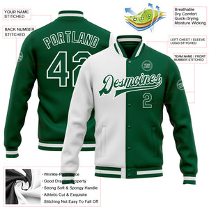 Custom White Kelly Green Bomber Full-Snap Varsity Letterman Split Fashion Jacket