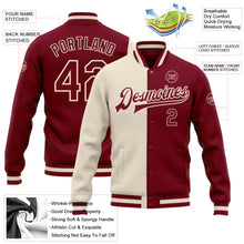 Load image into Gallery viewer, Custom Crimson Maroon-Cream Bomber Full-Snap Varsity Letterman Split Fashion Jacket
