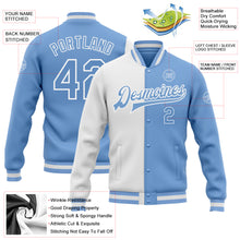 Load image into Gallery viewer, Custom White Light Blue Bomber Full-Snap Varsity Letterman Split Fashion Jacket
