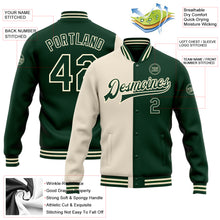 Load image into Gallery viewer, Custom Cream Green Bomber Full-Snap Varsity Letterman Split Fashion Jacket
