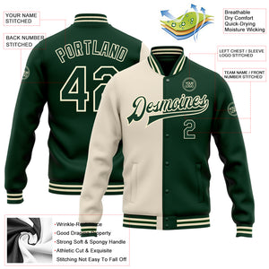 Custom Cream Green Bomber Full-Snap Varsity Letterman Split Fashion Jacket