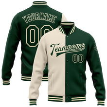 Load image into Gallery viewer, Custom Cream Green Bomber Full-Snap Varsity Letterman Split Fashion Jacket
