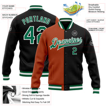 Load image into Gallery viewer, Custom Black Kelly Green-Texas Orange Bomber Full-Snap Varsity Letterman Split Fashion Jacket
