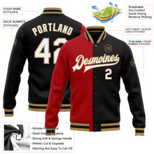 Load image into Gallery viewer, Custom Black White Red-Old Gold Bomber Full-Snap Varsity Letterman Split Fashion Jacket
