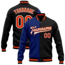 Load image into Gallery viewer, Custom Black Orange-Royal Bomber Full-Snap Varsity Letterman Split Fashion Jacket
