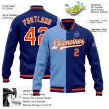 Load image into Gallery viewer, Custom Royal Orange-Light Blue Bomber Full-Snap Varsity Letterman Split Fashion Jacket
