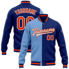 Load image into Gallery viewer, Custom Royal Orange-Light Blue Bomber Full-Snap Varsity Letterman Split Fashion Jacket
