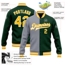 Load image into Gallery viewer, Custom Green Gold-Gray Bomber Full-Snap Varsity Letterman Split Fashion Jacket
