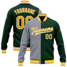 Load image into Gallery viewer, Custom Green Gold-Gray Bomber Full-Snap Varsity Letterman Split Fashion Jacket
