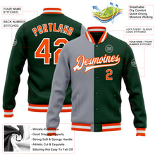 Load image into Gallery viewer, Custom Green Orange-Gray Bomber Full-Snap Varsity Letterman Split Fashion Jacket
