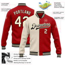 Load image into Gallery viewer, Custom Red Cream-Black Bomber Full-Snap Varsity Letterman Split Fashion Jacket
